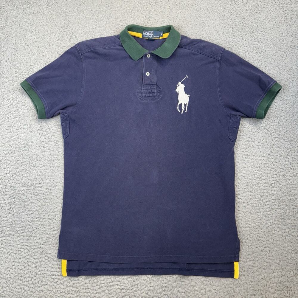 Vintage Polo Ralph Lauren Shirt Men’s Size Medium Faded Blue Big Pony Logo Rugby